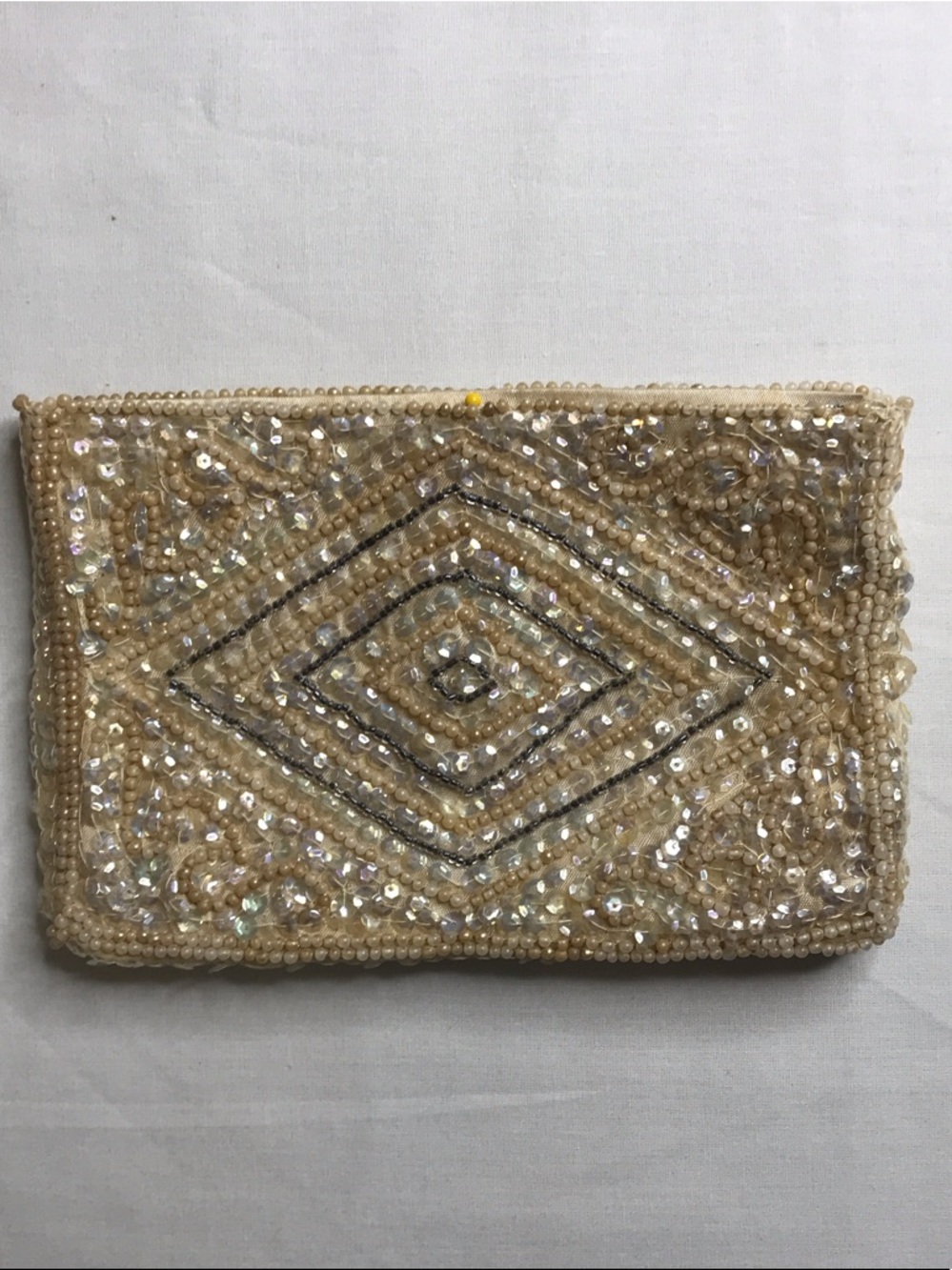 Vintage Beaded Sequin Evening Clutch in Champagne